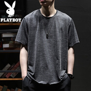 花花公子（PLAYBOY）冰絲速干T恤男加大碼胖子寬松上衣薄款運動健身夏季短袖薄款t 深麻灰 （冰絲速干） 2XL 推薦140-155斤
