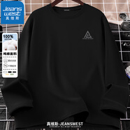 真維斯（JEANSWEST）T恤男女長(cháng)袖2025春秋純棉親膚打底衫青少年內搭上衣服情侶體恤衫 【純棉長(cháng)袖】黑/線(xiàn)型三角X 2XL (推薦130斤-150斤左右)