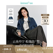 茵曼（INMAN）章若楠同款復古休閑女裝短款牛仔外套2025年秋季新款長(cháng)袖上衣 深牛仔藍-翻袖款-18438199 M