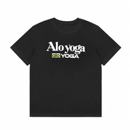 ALO YOGA風(fēng)格韓版字母印花正肩圓領(lǐng)短袖T恤女夏季新款休閑百搭上衣ins 黑色 M