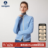 Navigare意大利小帆船女士全羊毛針織衫毛衣開衫外套2334094503 藍/白 XL 