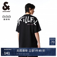 杰克·瓊斯（JACK&JONES）25年男裝春夏重磅純棉寬松休閑多色短袖T恤男小眾個性上衣情侶款 E40黑色 3XL