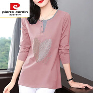 皮爾卡丹（pierre cardin）品牌【撿漏】純棉長袖T恤女裝秋季新款洋氣中長款百搭遮肚子打底 粉色 XL 建議120-130斤