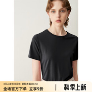 顏域簡(jiǎn)約純色短袖T恤女夏裝新款時(shí)尚氣質(zhì)ol通勤直筒顯瘦上衣 黑色 M