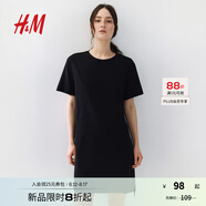 H&M女裝連衣裙秋季純棉圓領(lǐng)短袖簡約休閑舒適T恤式連身裙1278156 黑色 M 165/96
