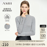 AMII2025秋新款極簡百搭純色通勤風半高領開衩袖口修身套頭毛衣女 清雅灰 160/84A/M