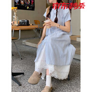 貝仙祺2025夏季新款女裝套裝藍(lán)色條紋短袖襯衫連衣裙女韓系寬松 藍(lán)色條紋 卡碼拍小 L 建議120-130斤