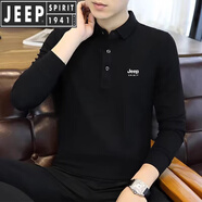 JEEP SPIRITJeep吉普男士polo衫春季2025年新款商務(wù)休閑體恤襯衫領(lǐng)長(zhǎng)袖t恤男 8891黑色 M 【90-110斤】
