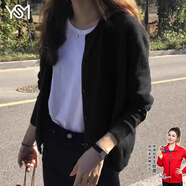 翊尚美針織衫女秋冬新款開(kāi)衫短款外套女韓版學(xué)生打底衫毛衣外搭長(cháng)袖上衣 黑色 【穿搭神器】 均碼 【推薦80-140斤】