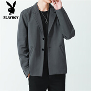 花花公子（PLAYBOY）休閑西裝套裝男春秋冬季DK寬松上衣韓版百搭痞帥小西服外套男 K9灰色 S 適合(90-105)斤