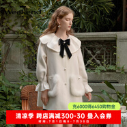 卓雅周末（JORYA weekend）C位千金|23秋冬新款甜美珠飾娃娃領(lǐng)荷葉邊蝴蝶結(jié)毛呢大衣 米白 S