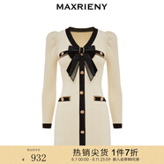 MAXRIENY財(cái)閥千金針織裙蝴蝶結(jié)小香風(fēng)新年紅連衣裙氣質(zhì)顯瘦短裙 奶油色 S 01