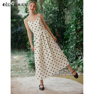 Olrain歐芮兒夏季女裝簡(jiǎn)約氣質(zhì)調節肩帶V領(lǐng)法式波點(diǎn)吊帶裙女 波點(diǎn) S