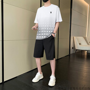 花花公子（PLAYBOY）運動套裝男夏季半袖冰絲t恤潮牌短褲短袖速干大碼兩件套 0862白色【上衣+褲子】-花花公子 L