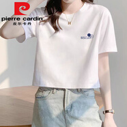 皮爾卡丹（pierre cardin）純棉正肩短款t恤女2025新款設(shè)計(jì)感短袖顯瘦高腰體.恤小個(gè)子上衣in KE-697白今年流行的輕奢品牌 L