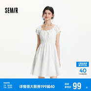 森馬（Semir）連衣裙女收腰蝴蝶結(jié)少女感2025夏俏皮木耳邊方領(lǐng)短裙109325114007