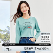 尚都比拉IP聯(lián)名印花純棉長袖t恤女春秋圓領(lǐng)顯瘦百搭女裝上衣 湖綠色 L