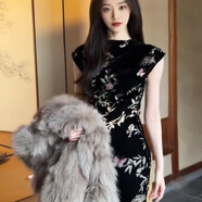 PHIMART中華娘旗袍改良年輕款少女夏季新款2025長款國風(fēng)黑色碎花 黑色 S