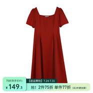 惟友大碼女裝連衣裙胖妹妹夏裝胖mm方領(lǐng)復(fù)古氣質(zhì)長(zhǎng)裙子 紅色 3XL 【尺碼偏大】 建議170-190斤