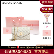 CALWAN KEODH包包女包輕奢ck風(fēng)牛皮新款2025斜挎包鏈條包生日禮物送女友老婆 米白色【奧斯汀粉禮盒+花束+賀卡】實(shí)用走心女生閨蜜