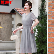恒源祥連衣裙新款女夏季輕奢高級(jí)感小個(gè)子法式氣質(zhì)收腰顯瘦夏天泡泡裙子 灰色 L 建議90-105斤