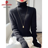 皮爾卡丹（pierre cardin）大堆堆領(lǐng)長(cháng)袖女毛衣2025冬季新款高領(lǐng)內搭加厚毛衫百搭打底衫 黑色 S