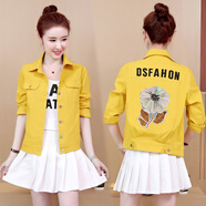 賽詩(shī)歐秋季2025年新款牛仔衣上衣女士短款小外套春秋裝秋冬百搭秋款潮流 黃色 306# S 建議80-90斤