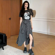 納琳雅Nalinya連衣裙夏季穿搭2025新款大童韓版顯瘦上衣不規則半身裙兩 半身裙 L 170碼(建議體重90斤-120斤)