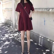 冉藝嵐同款中長(zhǎng)款短袖娃娃裙小個(gè)子蓬蓬裙夏季大碼連衣裙夏女裝學(xué)生韓版 303#酒紅色 2XL