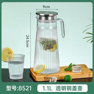 挽醉風(fēng)亞克力扎壺耐高溫塑料泡茶壺大容量商用餐廳冷水壺飯店專用茶水壺 1.1L斜身豎紋透明色鋼蓋壺8521