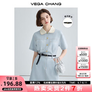 VEGA CHANG法式茶歇連衣裙女2025夏季新款高級感氣質(zhì)小個(gè)子顯瘦赫本風(fēng)長裙子 baby藍(lán)（短款） M