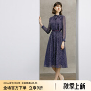 顏域波點(diǎn)氣質(zhì)連衣裙女裝2024新款春季紫色優(yōu)雅中長(cháng)款系帶長(cháng)袖裙子 紫花 L