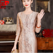 皮爾卡丹高端喜婆婆婚宴裝春季新款香檳色結(jié)婚媽M媽婚宴禮服平時(shí)可穿秋 香檳色 L 建議105-114斤