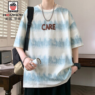 AEMAPE漸變色短袖t恤男夏季2025新款美式寬松半袖上衣潮牌圓領(lǐng)休閑體恤 8395淺藍 M 約85-110斤可穿