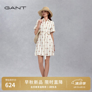 GANT/甘特女士翻領(lǐng)中長(cháng)裙簡(jiǎn)約復古襯衫裙字母印花收腰系帶連衣裙 248卡其色 S (34)