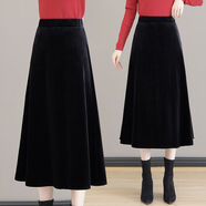 花花公子（PLAYBOY）高端輕奢2025新款秋季韓版金絲絨半身裙秋季女士感百搭時(shí)尚裙子 黑色【不加絨】【裙長(cháng)80cm】 S 80-95斤