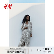H&M女裝花卉連衣裙秋季通勤透氣印花長(cháng)袖燈籠袖長(cháng)裙連身裙1239045 奶油色/黑色花卉 建議拍小一碼 XL 170/116
