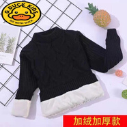 G.duck兒童毛衣加絨加厚男女童秋冬季2023新款中大童針織套頭保暖打底衫 麻花 低領(lǐng)【加絨】黑 120 建議身高110-120cm年齡6-7歲