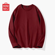 名創(chuàng  )優(yōu)品（MINISO）白色t恤男生春秋季純色簡(jiǎn)約百搭圓領(lǐng)體恤衫青少年純棉親膚打底衫 酒紅(空白) M /170(推薦100-120斤)