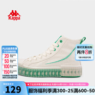 KAPPA卡帕女鞋高幫帆布鞋女款2025春季新款情侶運(yùn)動板鞋休閑滑板鞋子女 鷺羽白/薔薇綠 35
