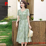 皮爾卡丹（pierre cardin）母親節(jié)媽媽夏裝連衣裙洋氣高貴40歲50中年女夏季短袖水墨暈染裙子 58款綠色 XL 建議95-110斤內(nèi)