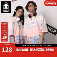閃電潮牌（GENANX）五分袖潮男太空棉漸變色印花夏季新款情侶短袖t恤 晚霞色 XL