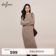 伊芙麗戴帽百搭可機洗羊毛連衣裙2023冬裝新款氣質(zhì)高級感茶歇裙子 原絨咖 S 155/80A
