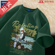 GENIOLAMODE綠色純棉短袖男t恤2025夏季男女同款基礎百搭體恤潮 森林綠(大微風(fēng)吹拂) S 165