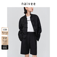 納薇（naivee）商場(chǎng)同款新中式國(guó)風(fēng)盤扣開襟提花松弛感小個(gè)子短外套 黑色 L