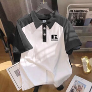 凡客誠(chéng)品 VANCL港風(fēng)日系撞色polo衫短袖男夏季美式潮牌青少年翻領(lǐng)半袖體恤上衣服 【7935-幾何字體R】深灰拼白色 M 85-110斤