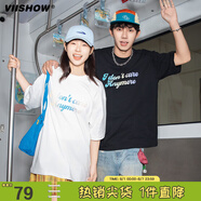 viishow2025夏新款男女同款情侶ins漸變字母短袖寬松半袖純棉t恤 白色 XL