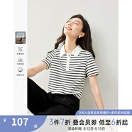 梵希蔓撞色條紋Polo領T恤女2025年夏季新款正肩顯瘦純棉短袖上衣 M6677 白底黑條 S