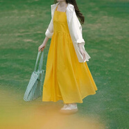 桂岐 風(fēng)情吊帶連衣裙女夏氣質(zhì)款海邊度假外穿拍照長(cháng)裙子 黃色 M