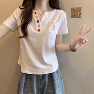 芭芙達妮大碼女裝正肩短袖t恤女夏季2025新款寬松胖mm顯瘦百搭遮肚上衣 白色高質(zhì)量 XL (適合131-150斤)